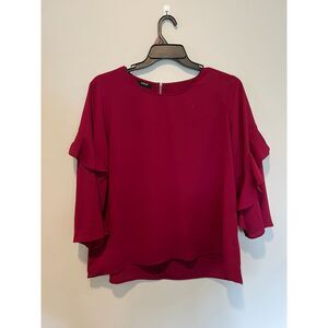 Alfani Burgundy Ruffle Sleeve Blouse Women’s Size L Bell Sleeve Work Top